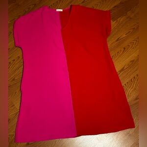 Cotton Bleu Red and Pink Dress. Women’s size Large with pockets.